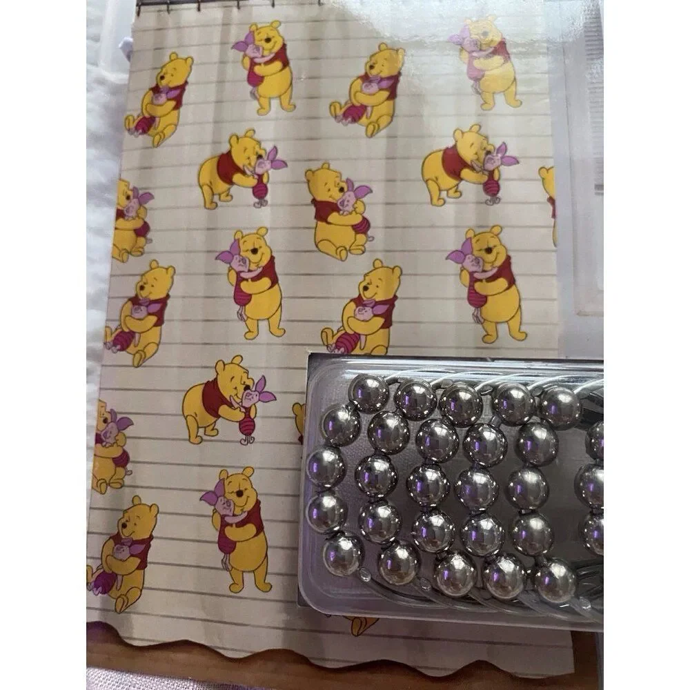 13 Piece Winnie the Pooh Piglet Fabric Shower Curtain Set And Metal Hooks NEW‎